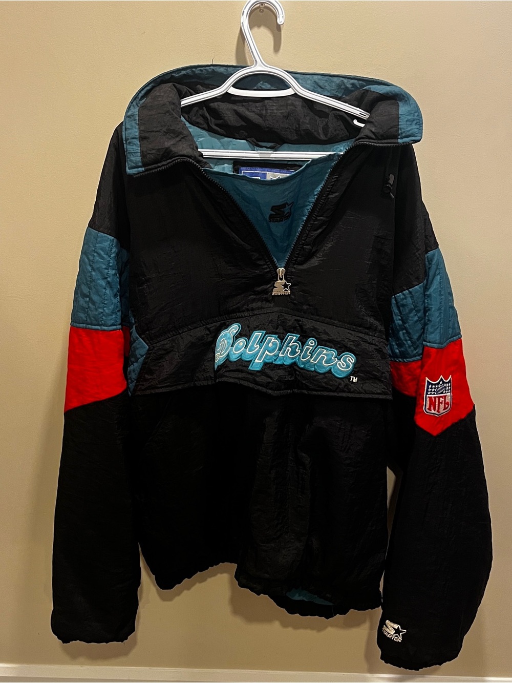 Vintage 90s Starter Pro Line Miami Dolphins Puffer Pullover Jacket Men’s XL